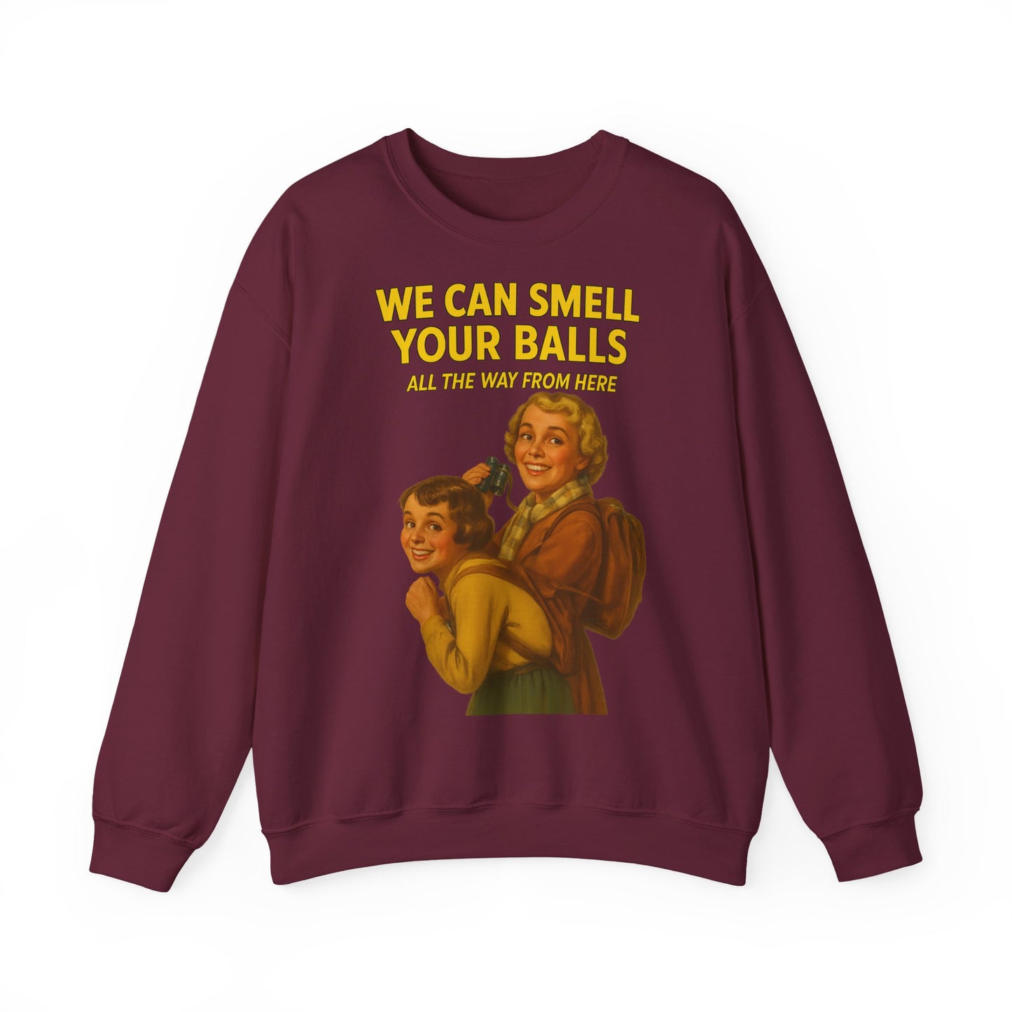 Sweatshirt – Vintage Sweatshirt – „We Can Smell Your Balls“ im Spioninnen-Stil | True Insights Design mit Humor