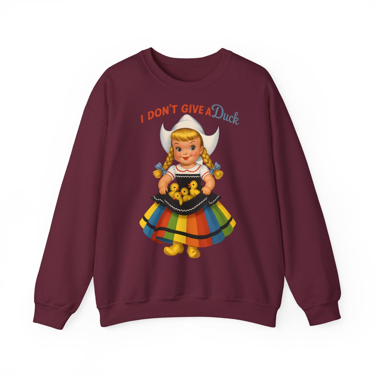 Sweatshirt – I Don't Give a Duck | Nostalgisches Vintage-Mädchen mit Küken – Humorvoll & Originell | True Insights Design mit Humor