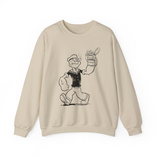 True Insights Sweatshirt Popeye Spinat Dose Kult Comic Pullover in Sand