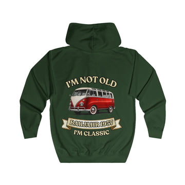 Geschenk zum 70. Geburtstag – Sweatjacke Jahrgang 1957 VW Bulli – Bottle Green – Rückenansicht