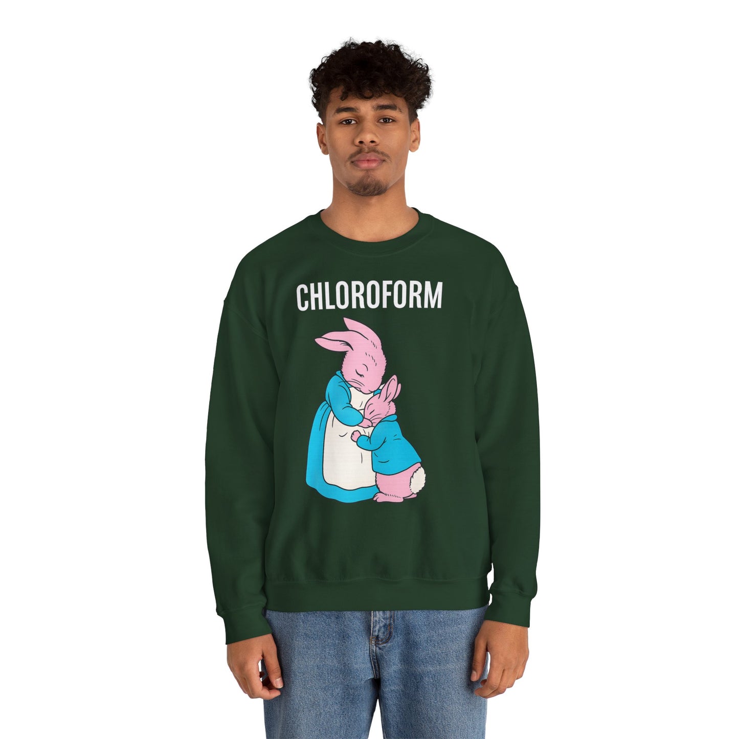 „CHLOROFORM“ – Retro-Sweatshirt mit Hasen und bösem Twist – Freches Satire-Design für mutige Statements | True Insights