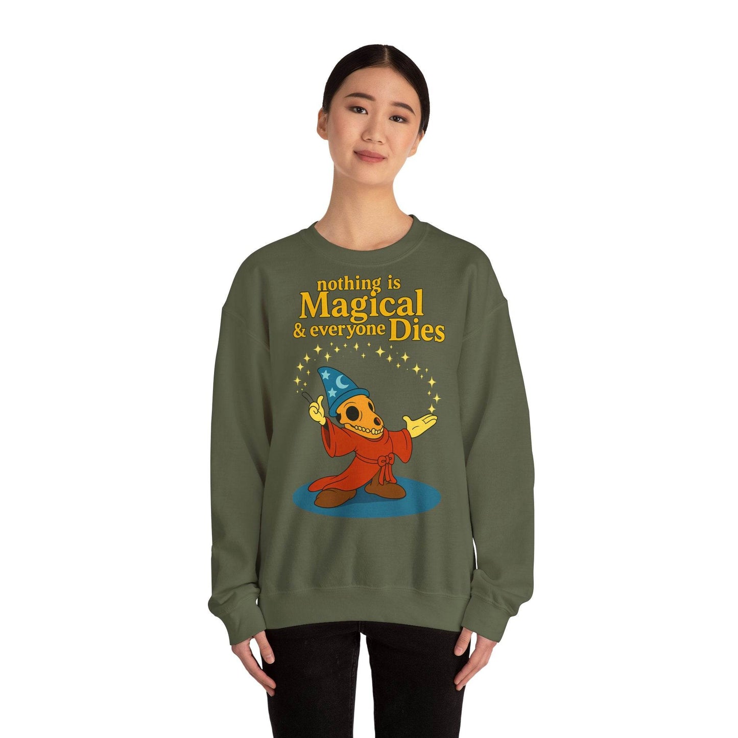 Sweatshirt – "Nothing is Magical – & everyone Dies | Satirisches Skelett-Motiv für Schwarzseher mit Humor" | True Insights Design mit Humor