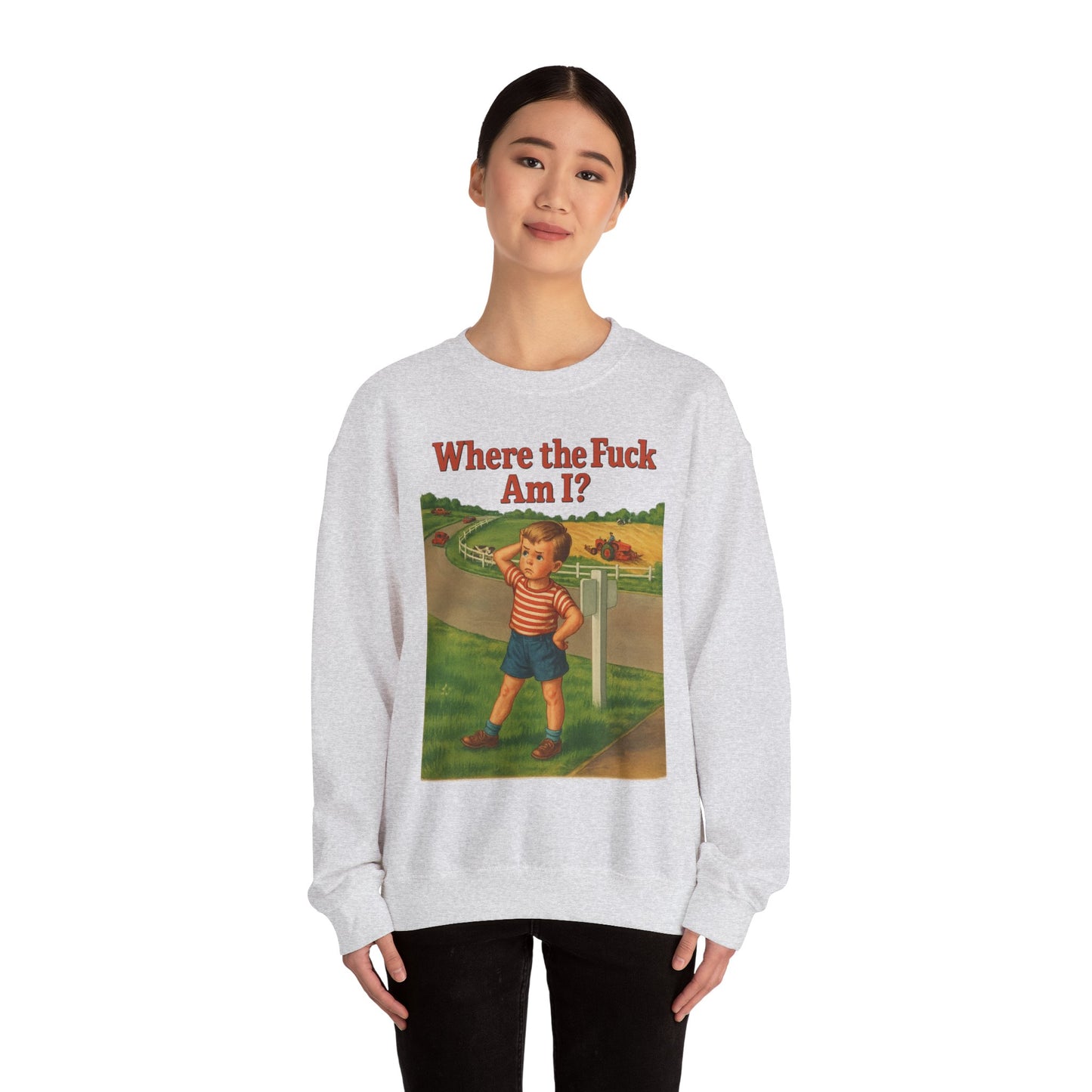 Sweatshirt – Where the Hell Am I? – Vintage Sweatshirt mit nostalgischem Lost-Boy-Motiv | True Insights Design mit Humor