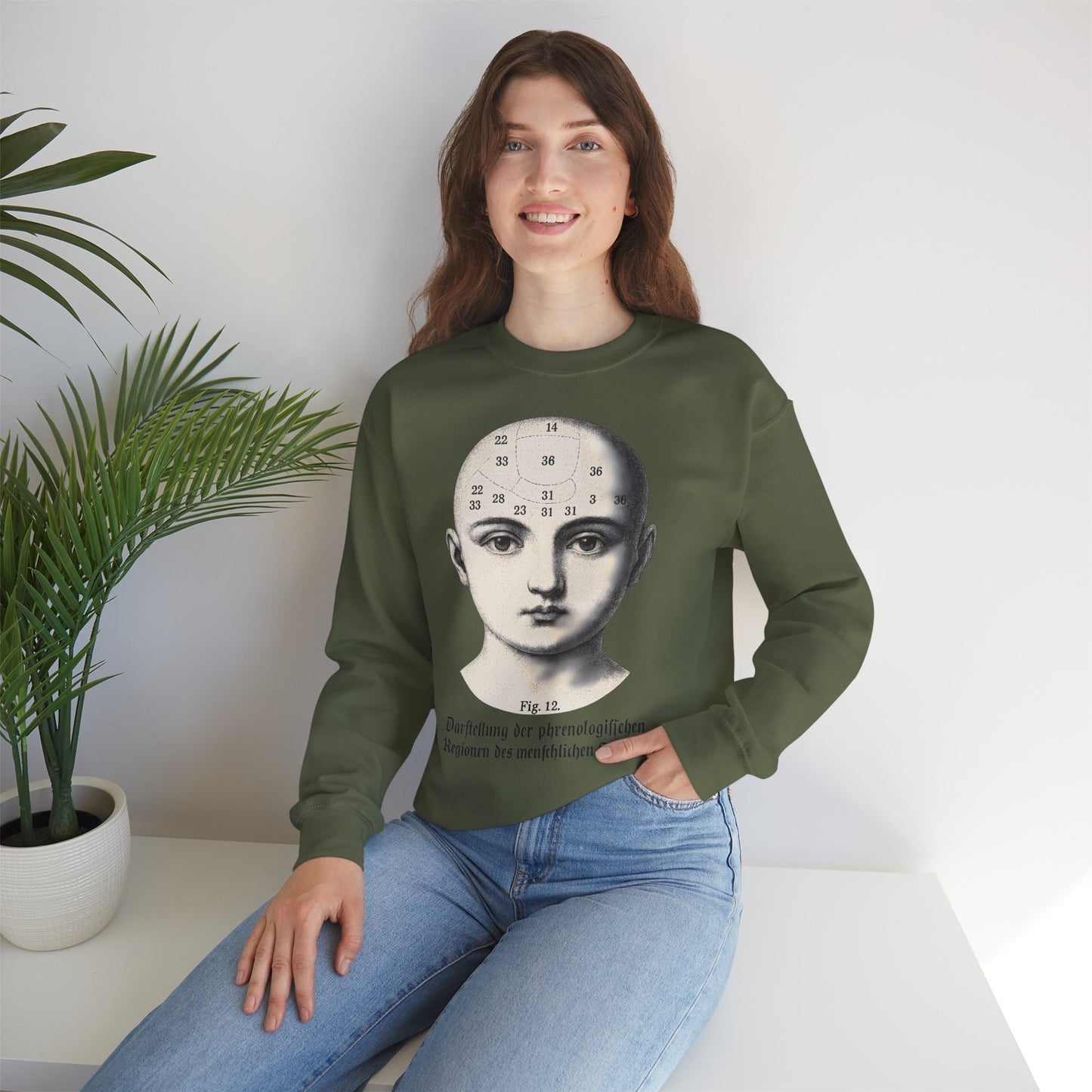 Vintage Motiv – Phrenologie Sweatshirt – Vintage-Schädelstudie „Fig. 12“ | True Insights Design mit Humor