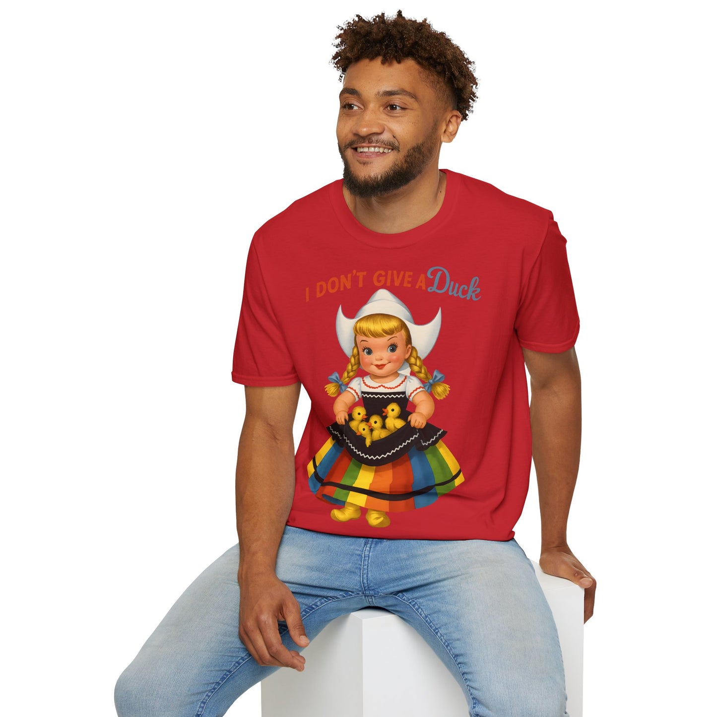 "I Don't Give a Duck | Nostalgisches Vintage-Mädchen mit Küken – Humorvoll & Originell" – Freches Satire-Design für mutige Statements | True Insights