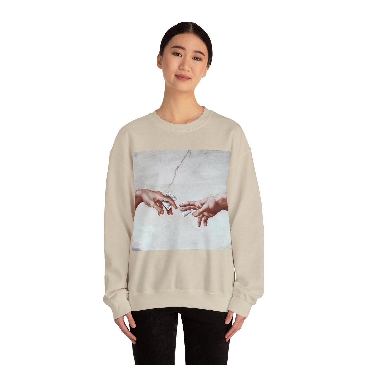 Sweatshirt – The Deal Sweatshirt – Satirische Kunst trifft Streetwear | Michelangelo Meme Design | True Insights Design mit Humor