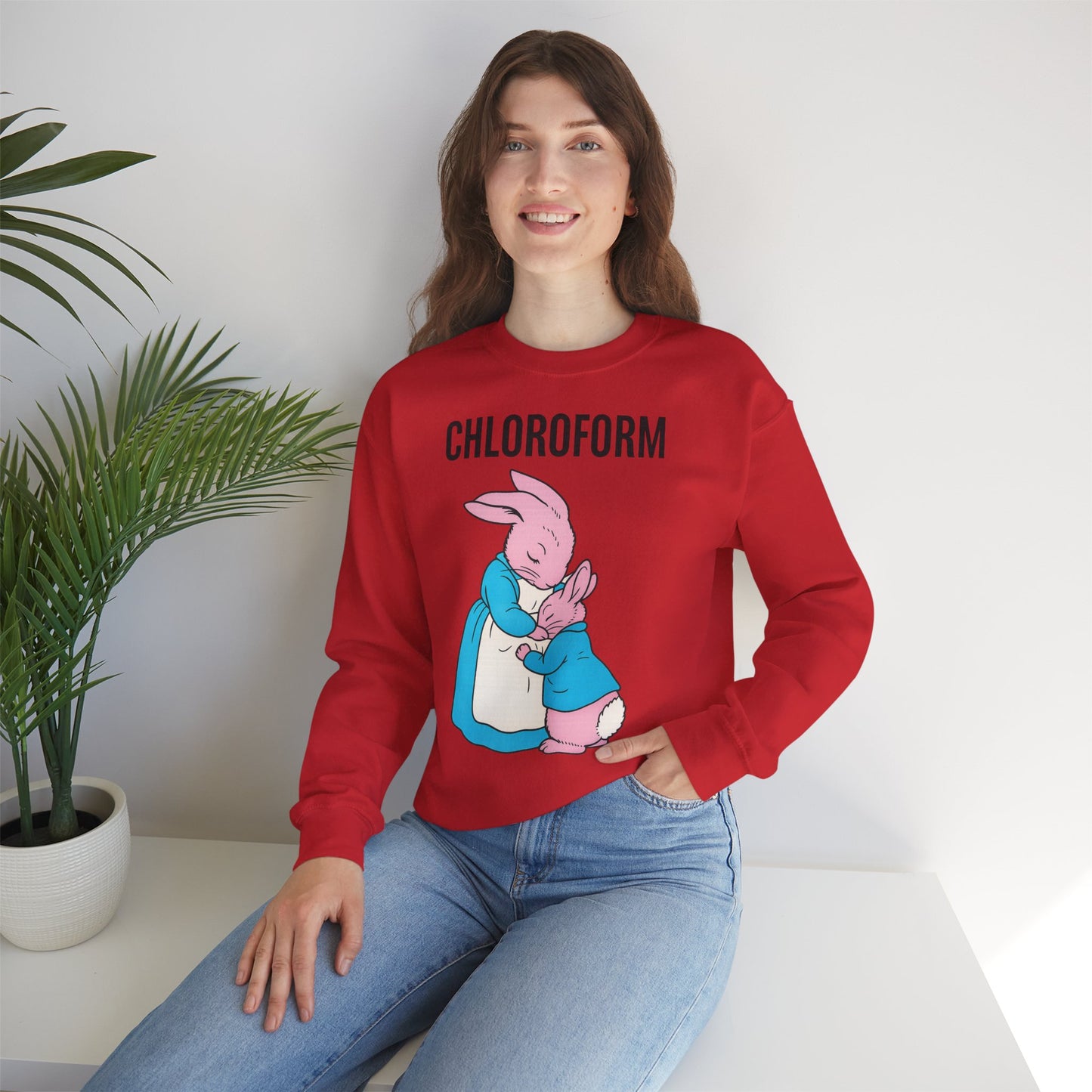 „CHLOROFORM“ – Retro-Sweatshirt mit Hasen und bösem Twist – Freches Satire-Design für mutige Statements | True Insights