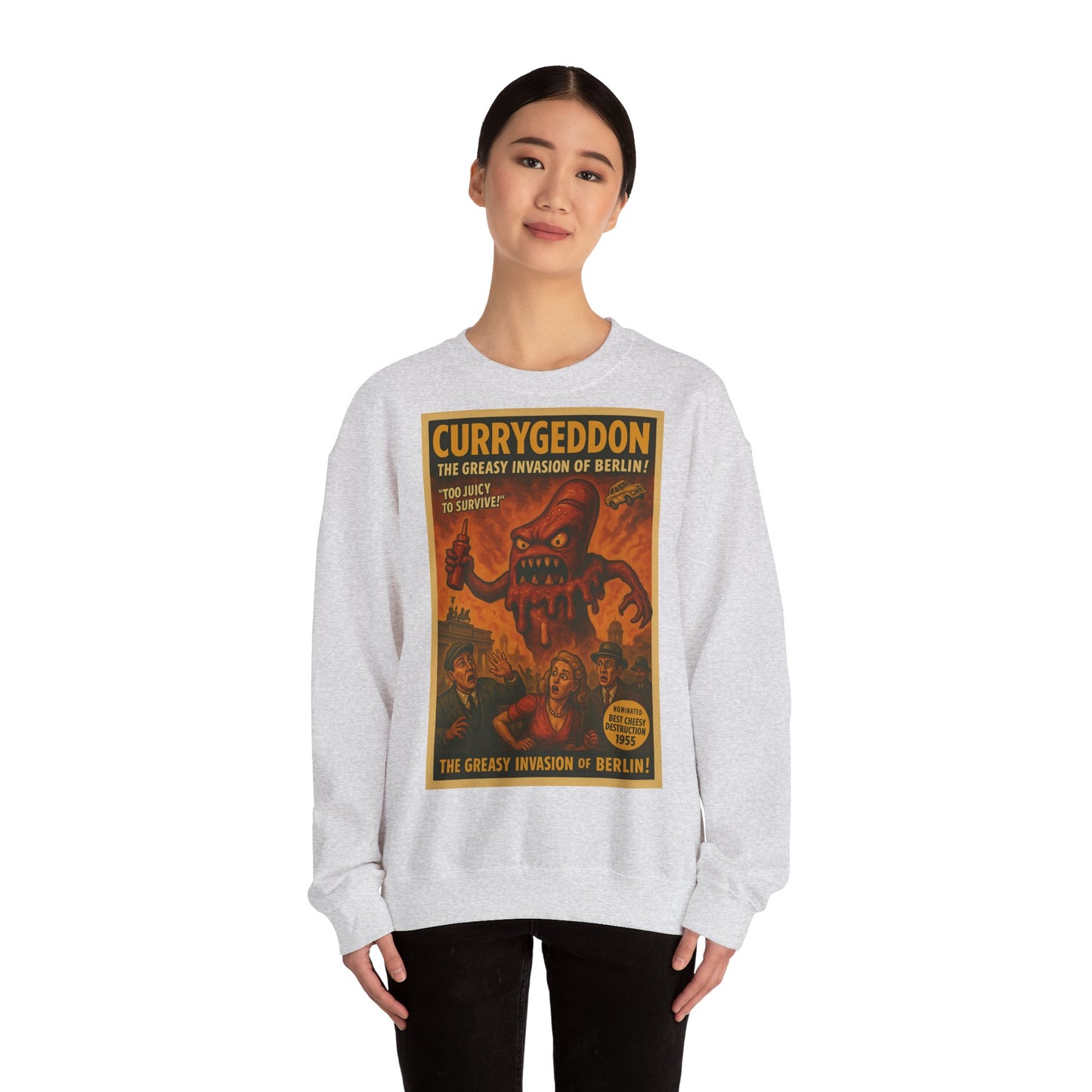 Vintage Motiv – Currygeddon Sweatshirt – Berlin-Monster im Retro-Stil | True Insights Design mit Humor