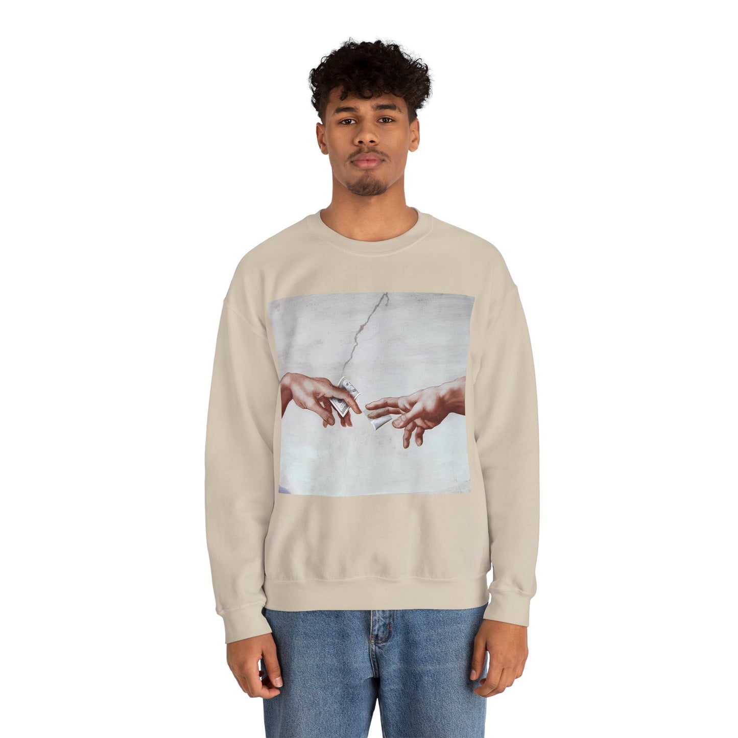 Sweatshirt – The Deal Sweatshirt – Satirische Kunst trifft Streetwear | Michelangelo Meme Design | True Insights Design mit Humor