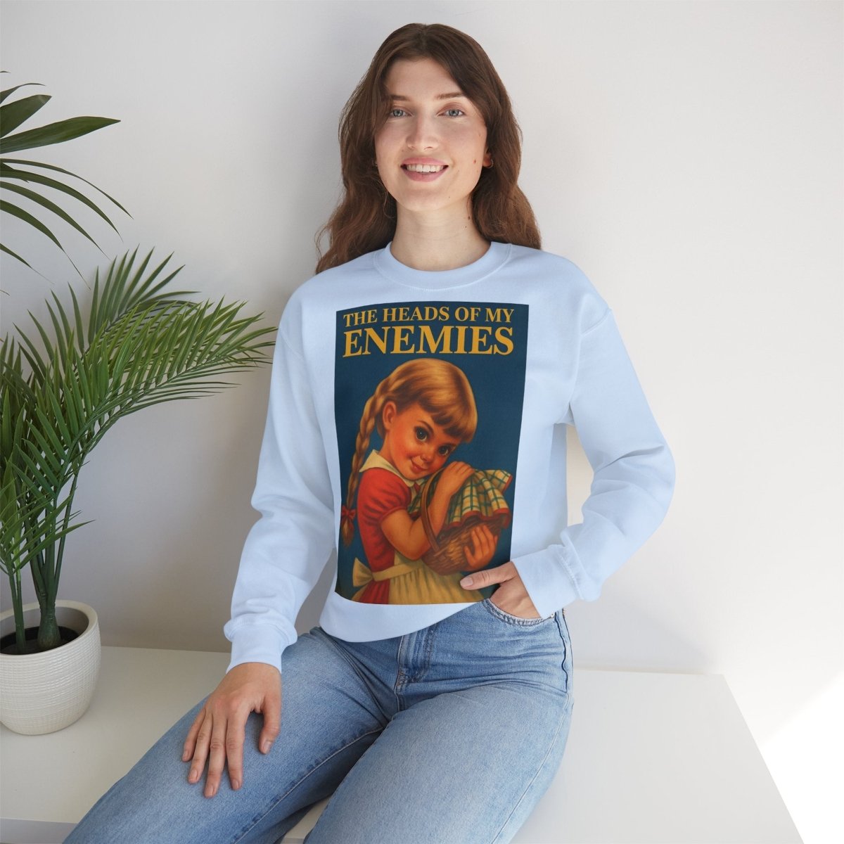 Sweatshirt – Sweatshirt „The Heads of My Enemies“ – Subversive Kunst zum Anziehen | True Insights Design mit Humor