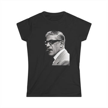 Aristoteles Onassis Damen Shirt – Ikonisches Schwarz-Weiß Portrait mit Zigarre & Brille, Vintage Retro Stil, Geschenk für Stilbewusste
