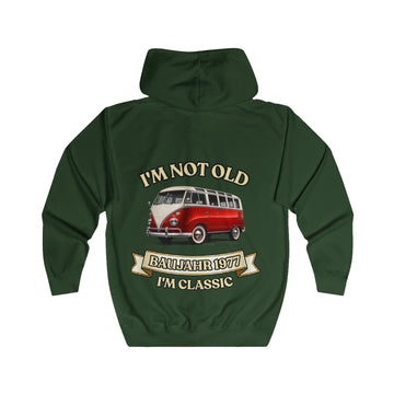 Geschenk zum 50. Geburtstag – Sweatjacke Jahrgang 1977 VW Bulli – Bottle Green – Rückenansicht