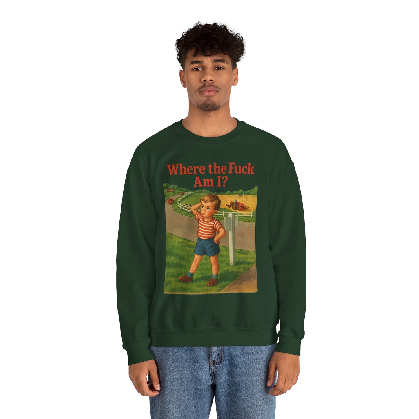 Sweatshirt – Where the Hell Am I? – Vintage Sweatshirt mit nostalgischem Lost-Boy-Motiv | True Insights Design mit Humor