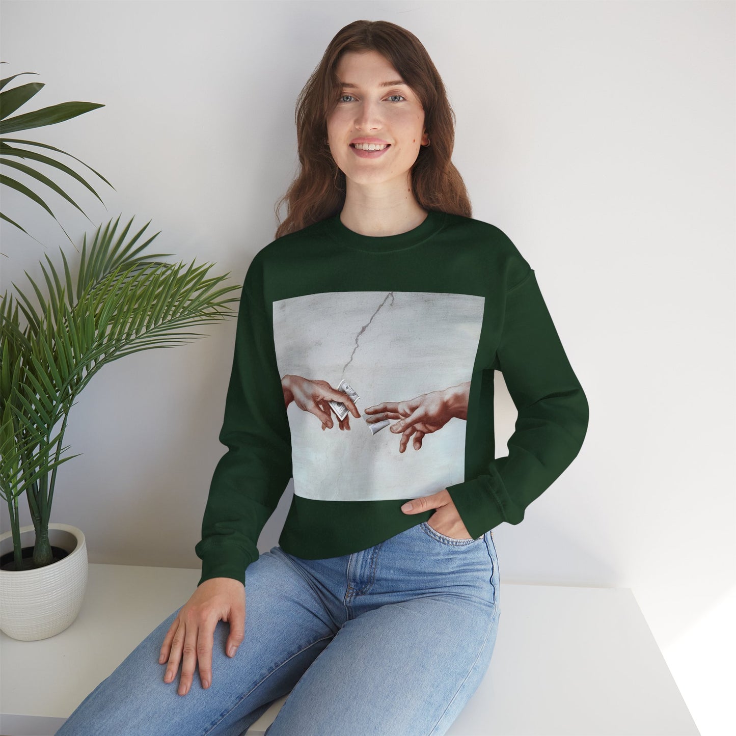 Sweatshirt – The Deal Sweatshirt – Satirische Kunst trifft Streetwear | Michelangelo Meme Design | True Insights Design mit Humor