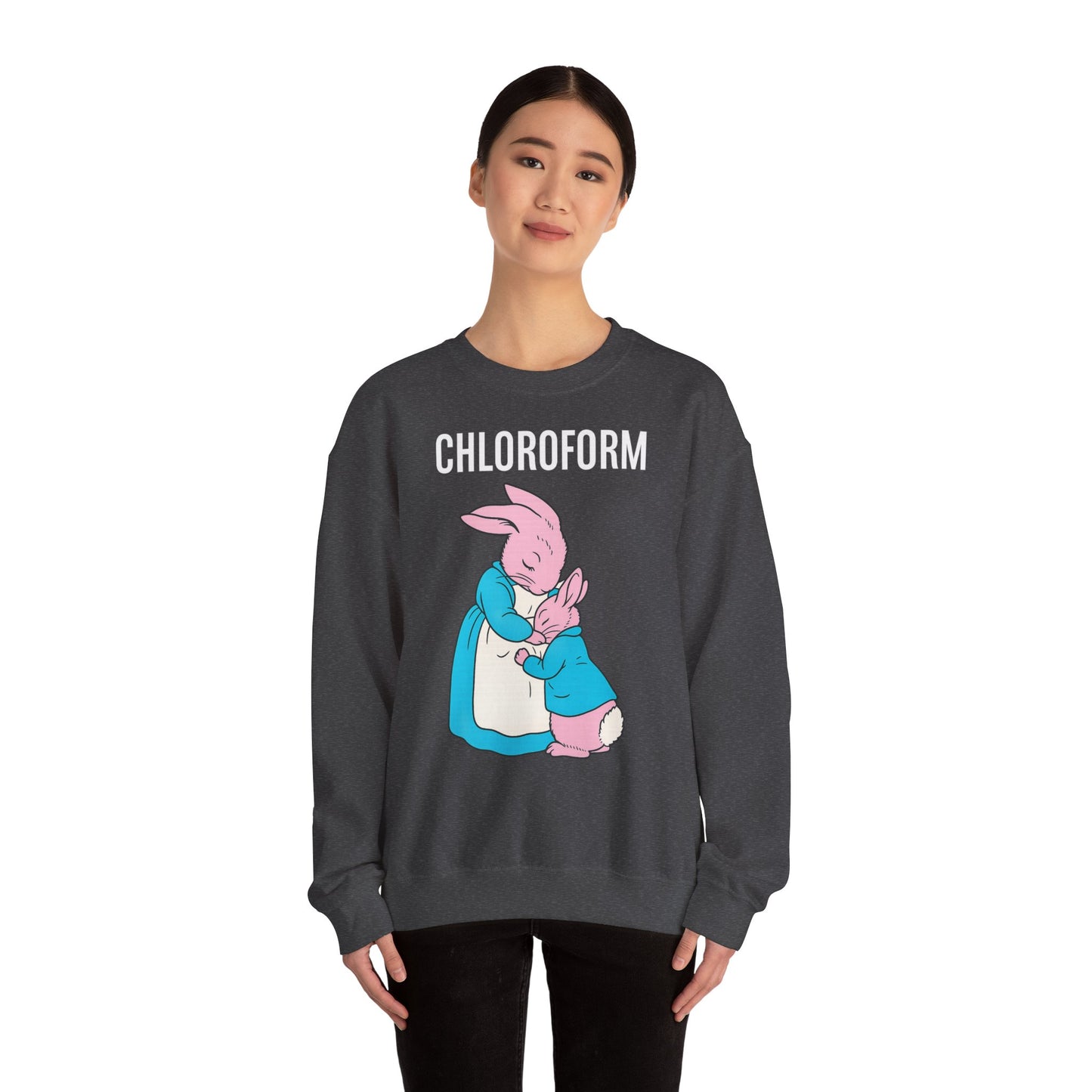 „CHLOROFORM“ – Retro-Sweatshirt mit Hasen und bösem Twist – Freches Satire-Design für mutige Statements | True Insights