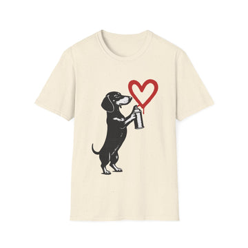 Dackel mit Sprühdose Herz T-Shirt Unisex – Street Art Graffiti Hund Motiv, perfektes Geschenk für Dackelliebhaber & Valentinstag