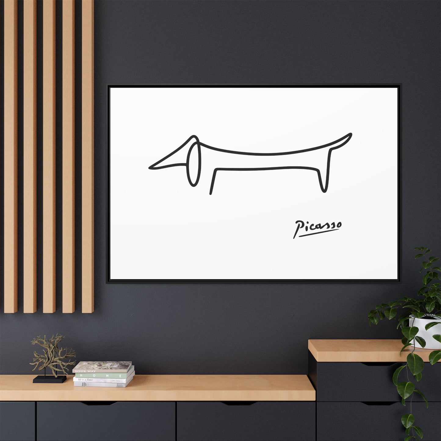 Picasso-Dackel Line-Art Leinwand | Minimalistisches Wandbild | Modernes Hunde-Kunstwerk