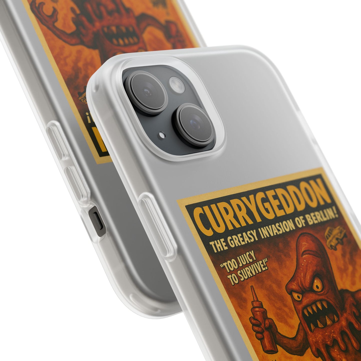 Kultige Handyhülle mit Currywurst-Monster im B-Movie-Stil. Flexibel, stoßfest und ideal für Berlin-Fans & Food-Nerds.-Phone Case-True Insights