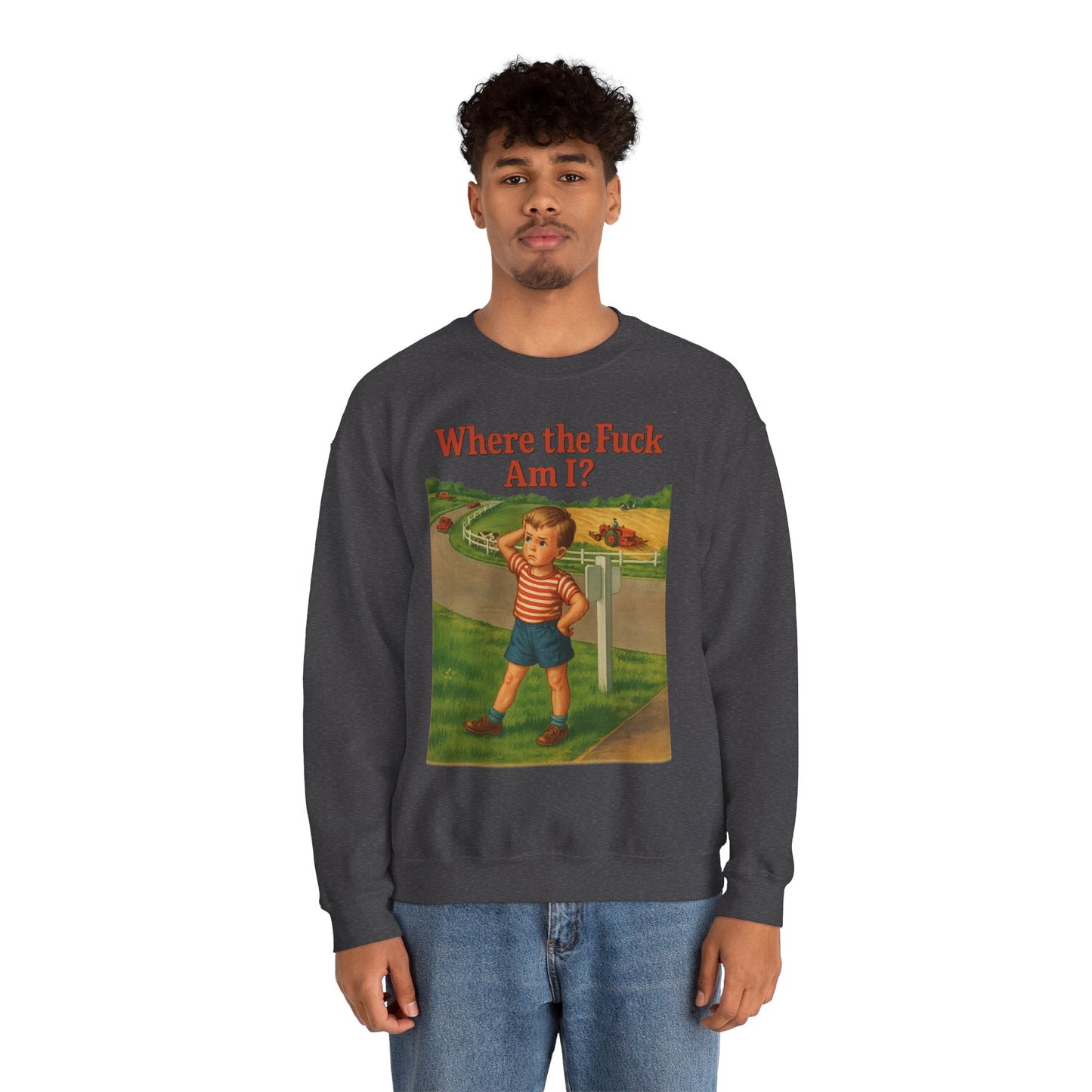 Sweatshirt – Where the Hell Am I? – Vintage Sweatshirt mit nostalgischem Lost-Boy-Motiv | True Insights Design mit Humor