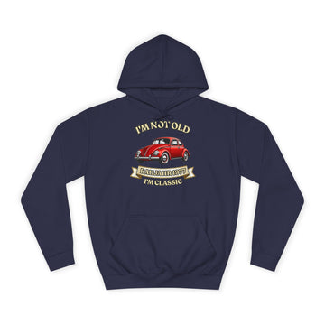 Geschenk zum 50. Geburtstag – Hoodie Jahrgang 1977 VW Käfer – Oxford Navy – Vorderseite