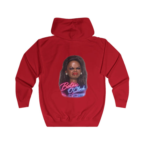 Botox O'Clock Zip Hoodie – Lustiges Neon Karikatur Motiv für Beauty-Fans, Grumpy Face Kapuzenjacke