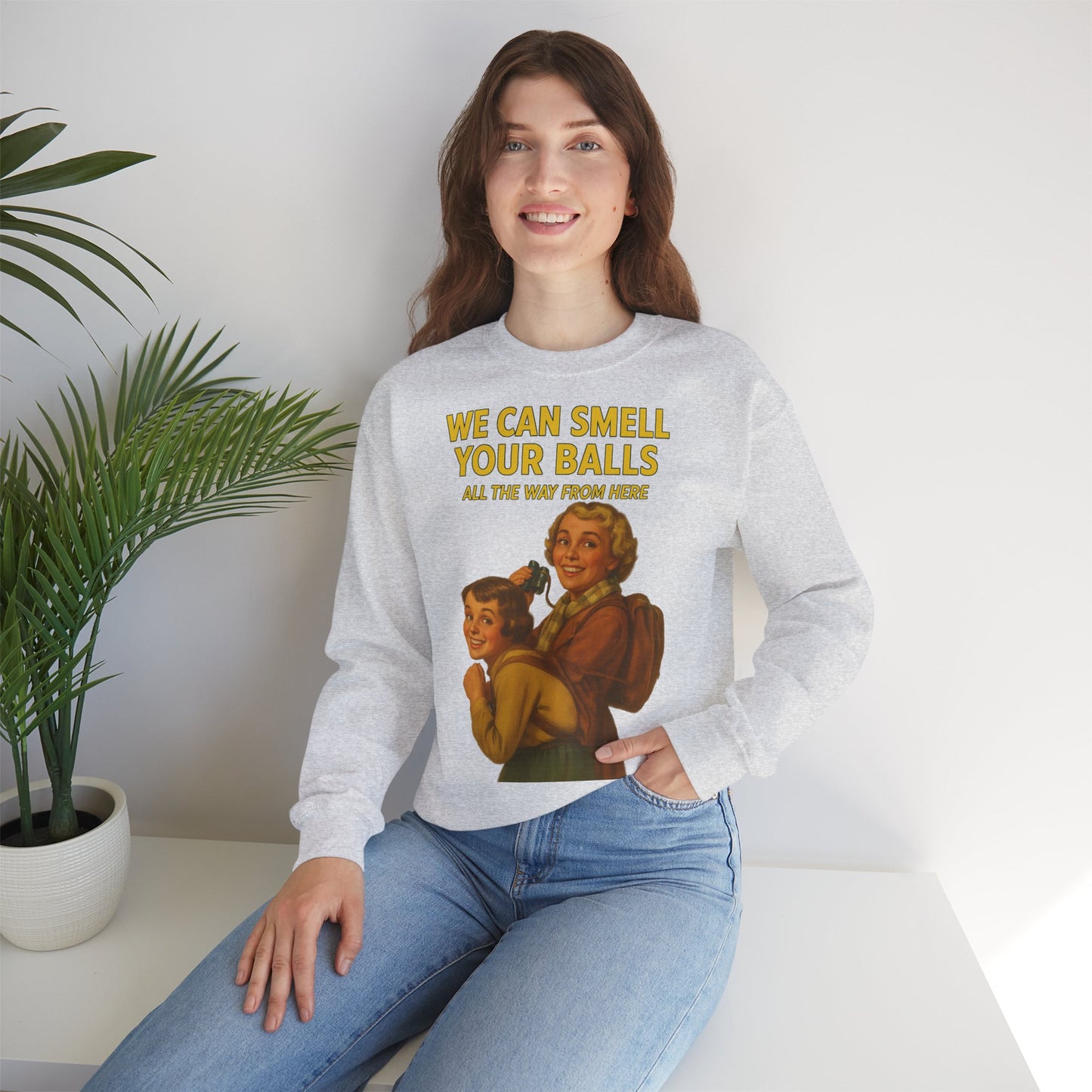 Sweatshirt – Vintage Sweatshirt – „We Can Smell Your Balls“ im Spioninnen-Stil | True Insights Design mit Humor