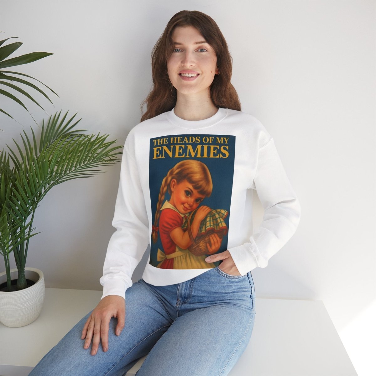 Sweatshirt – Sweatshirt „The Heads of My Enemies“ – Subversive Kunst zum Anziehen | True Insights Design mit Humor
