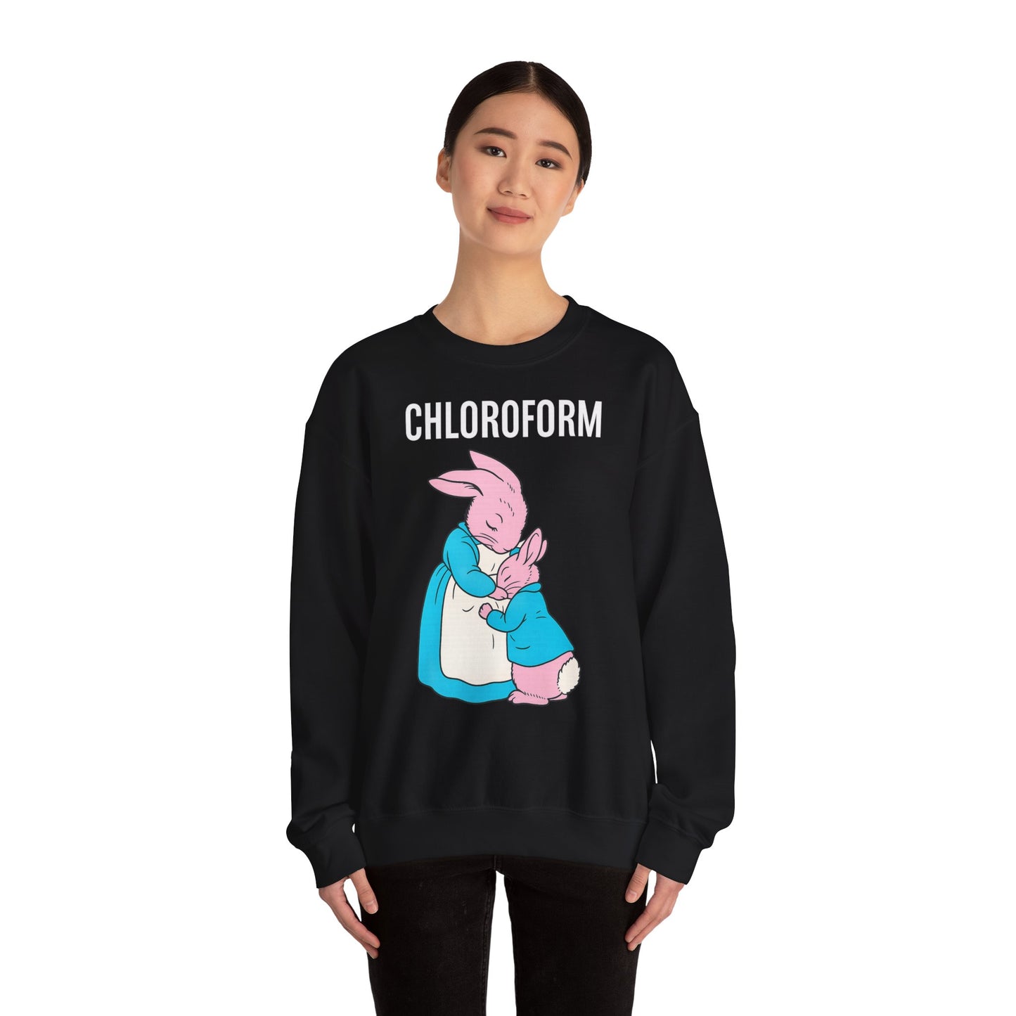 „CHLOROFORM“ – Retro-Sweatshirt mit Hasen und bösem Twist – Freches Satire-Design für mutige Statements | True Insights