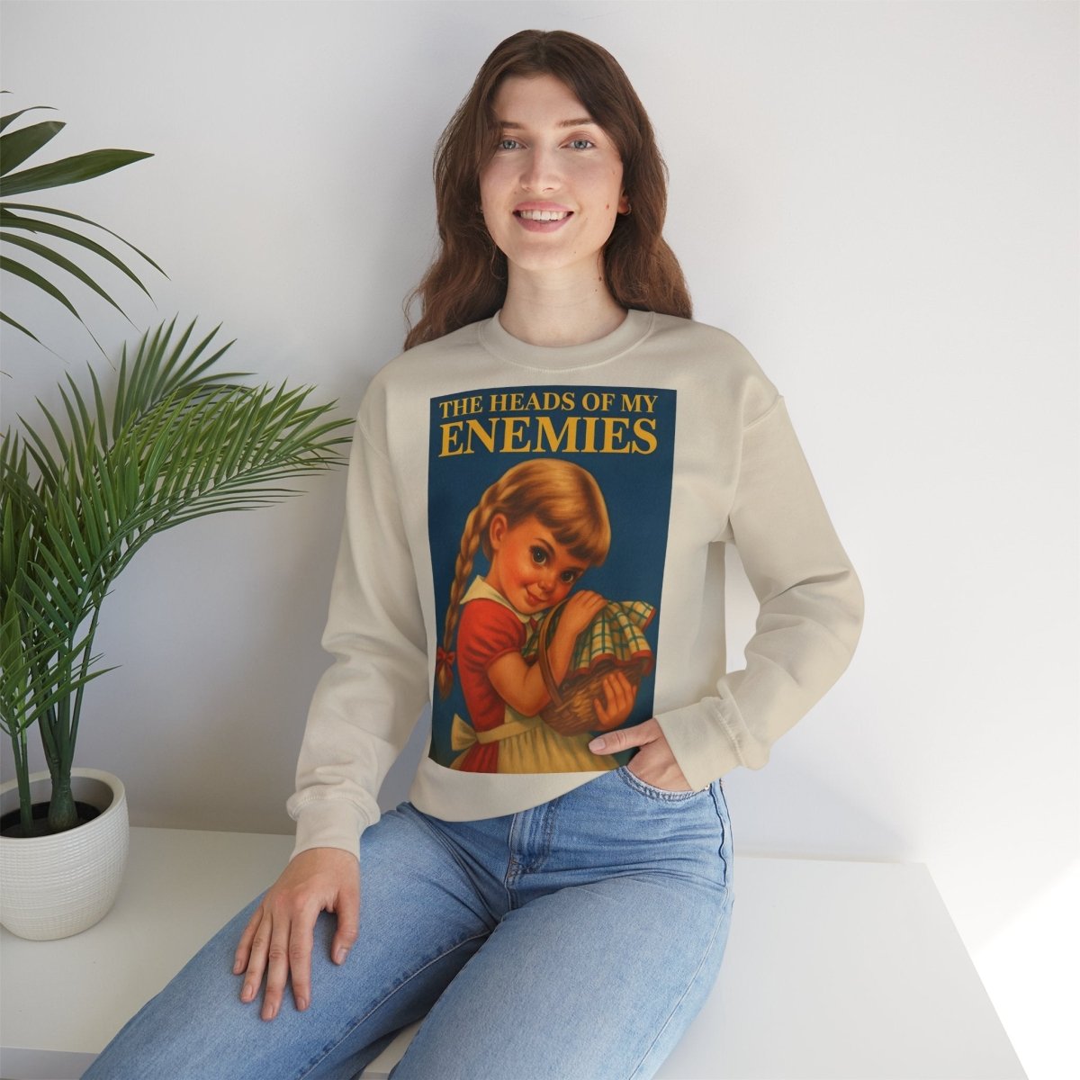 Sweatshirt – Sweatshirt „The Heads of My Enemies“ – Subversive Kunst zum Anziehen | True Insights Design mit Humor