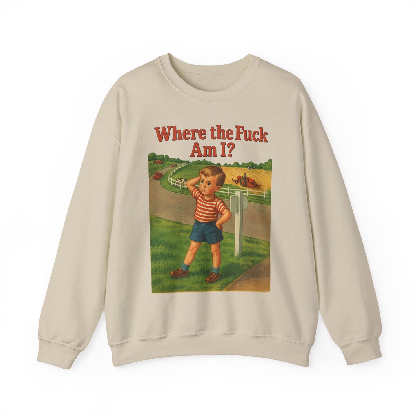 Sweatshirt – Where the Hell Am I? – Vintage Sweatshirt mit nostalgischem Lost-Boy-Motiv | True Insights Design mit Humor