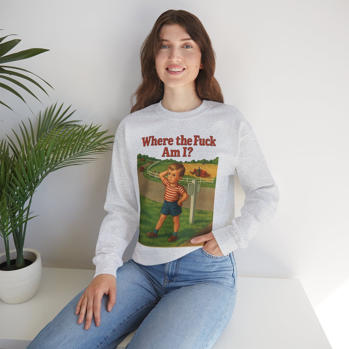 Sweatshirt – Where the Hell Am I? – Vintage Sweatshirt mit nostalgischem Lost-Boy-Motiv | True Insights Design mit Humor