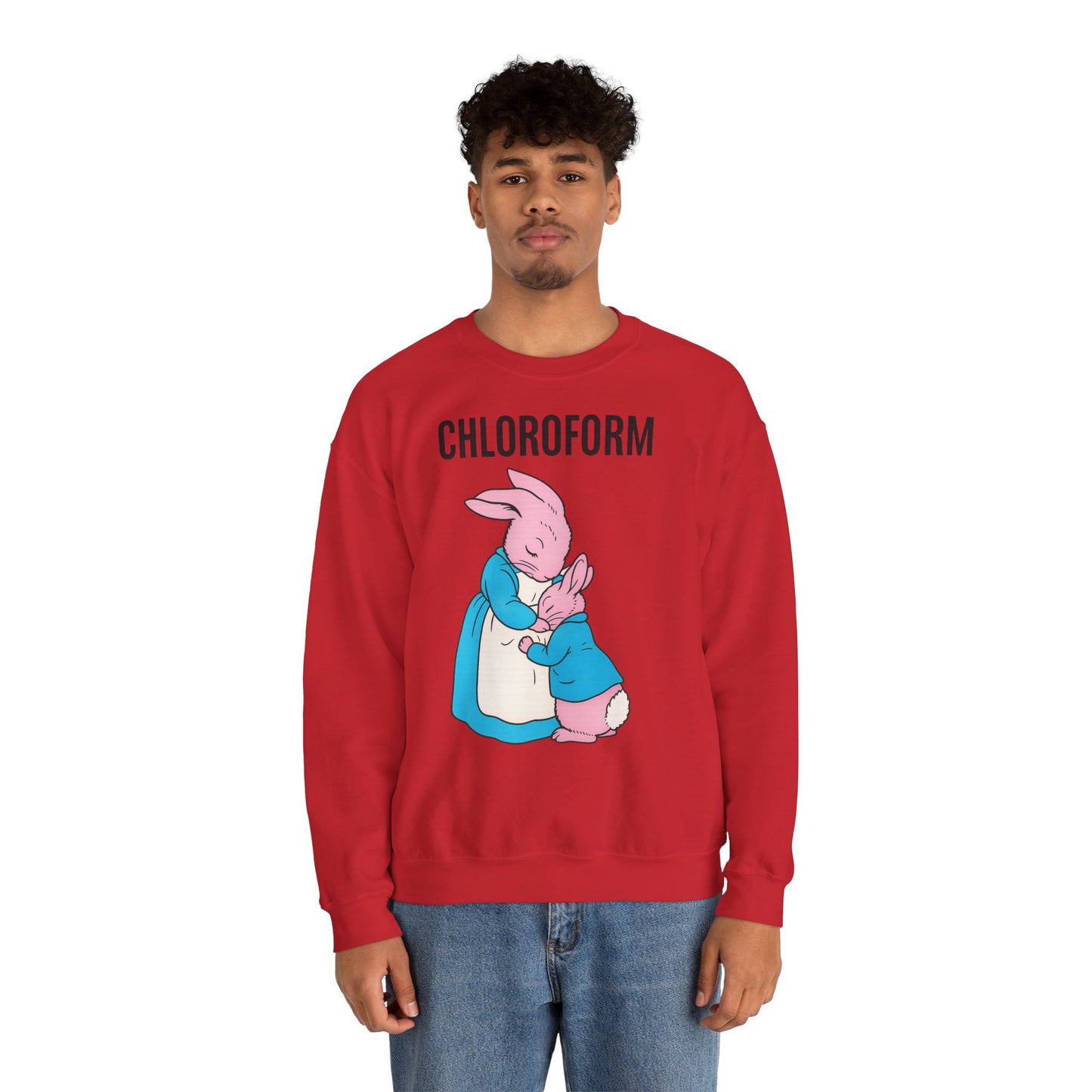 „CHLOROFORM“ – Retro-Sweatshirt mit Hasen und bösem Twist – Freches Satire-Design für mutige Statements | True Insights