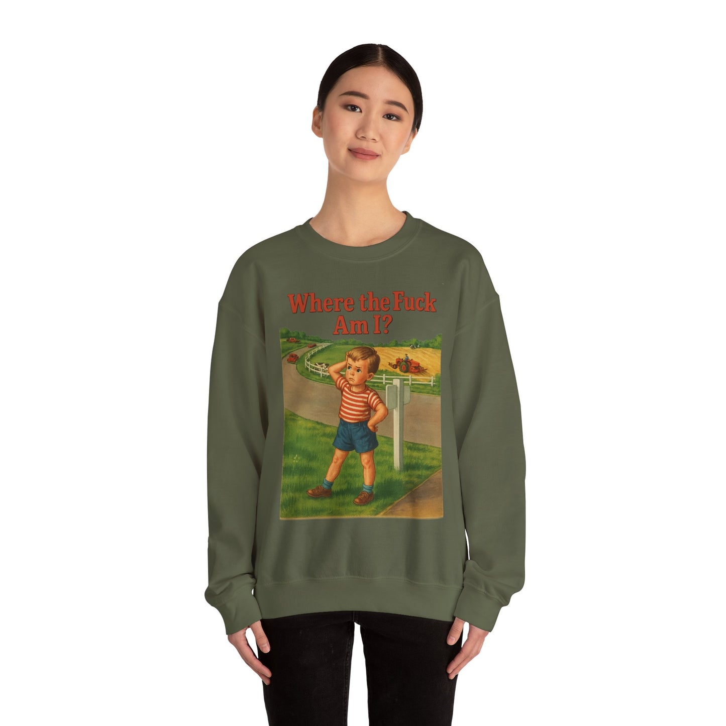 Sweatshirt – Where the Hell Am I? – Vintage Sweatshirt mit nostalgischem Lost-Boy-Motiv | True Insights Design mit Humor