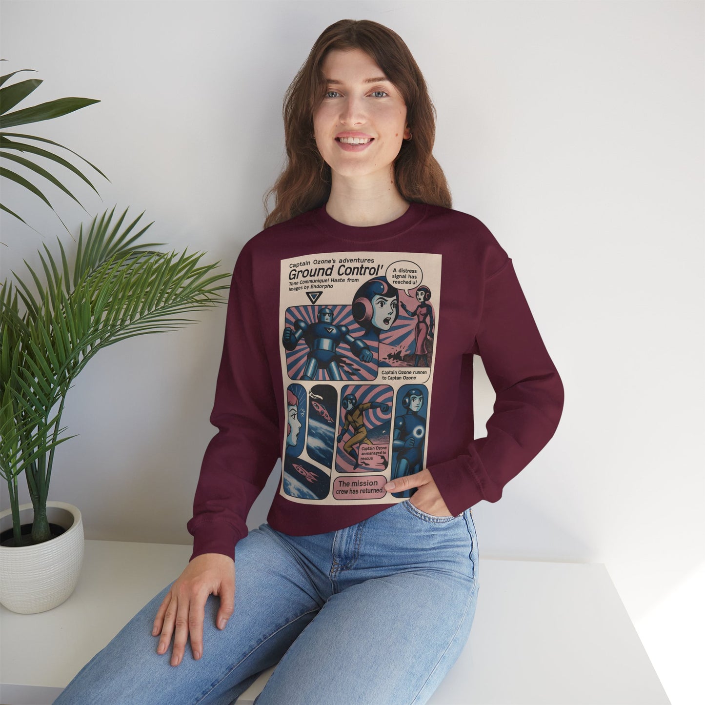 Sweatshirt – Retro Space Comic Sweatshirt – Captain Ozone „Ground Control“ Edition | True Insights Design mit Humor