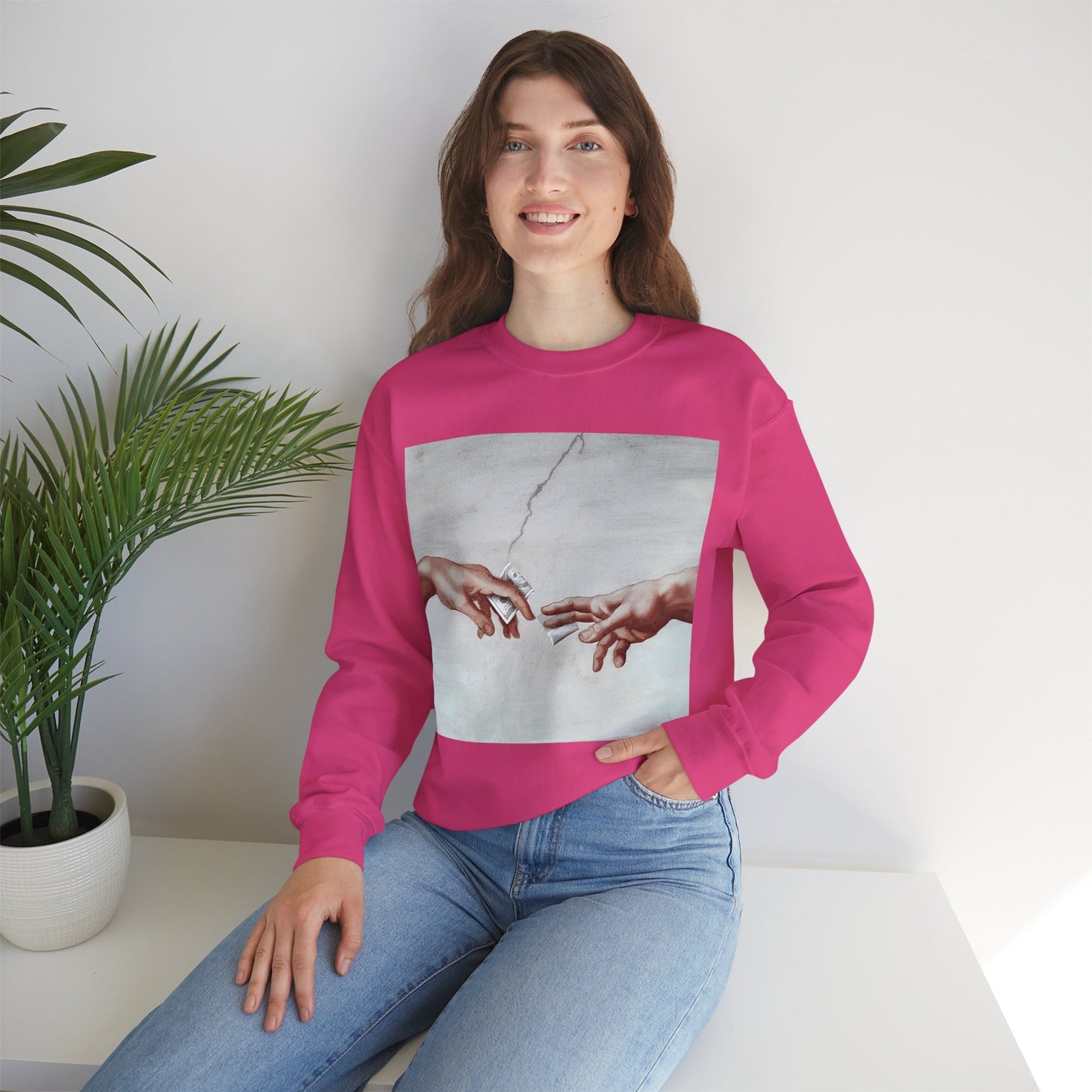 Sweatshirt – The Deal Sweatshirt – Satirische Kunst trifft Streetwear | Michelangelo Meme Design | True Insights Design mit Humor