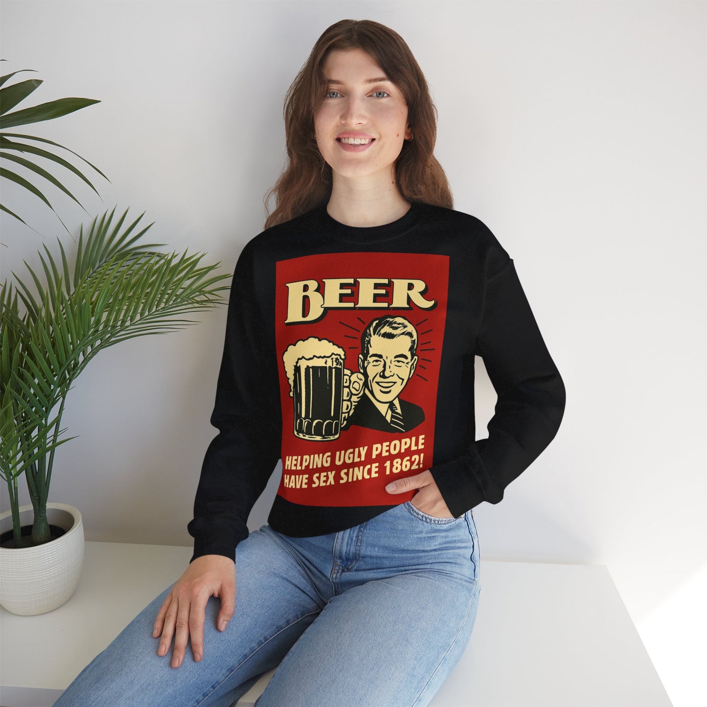 Beer Sweatshirt – Schwarzer Humor im Retro-Werbestil – Freches Satire-Design für mutige Statements | True Insights