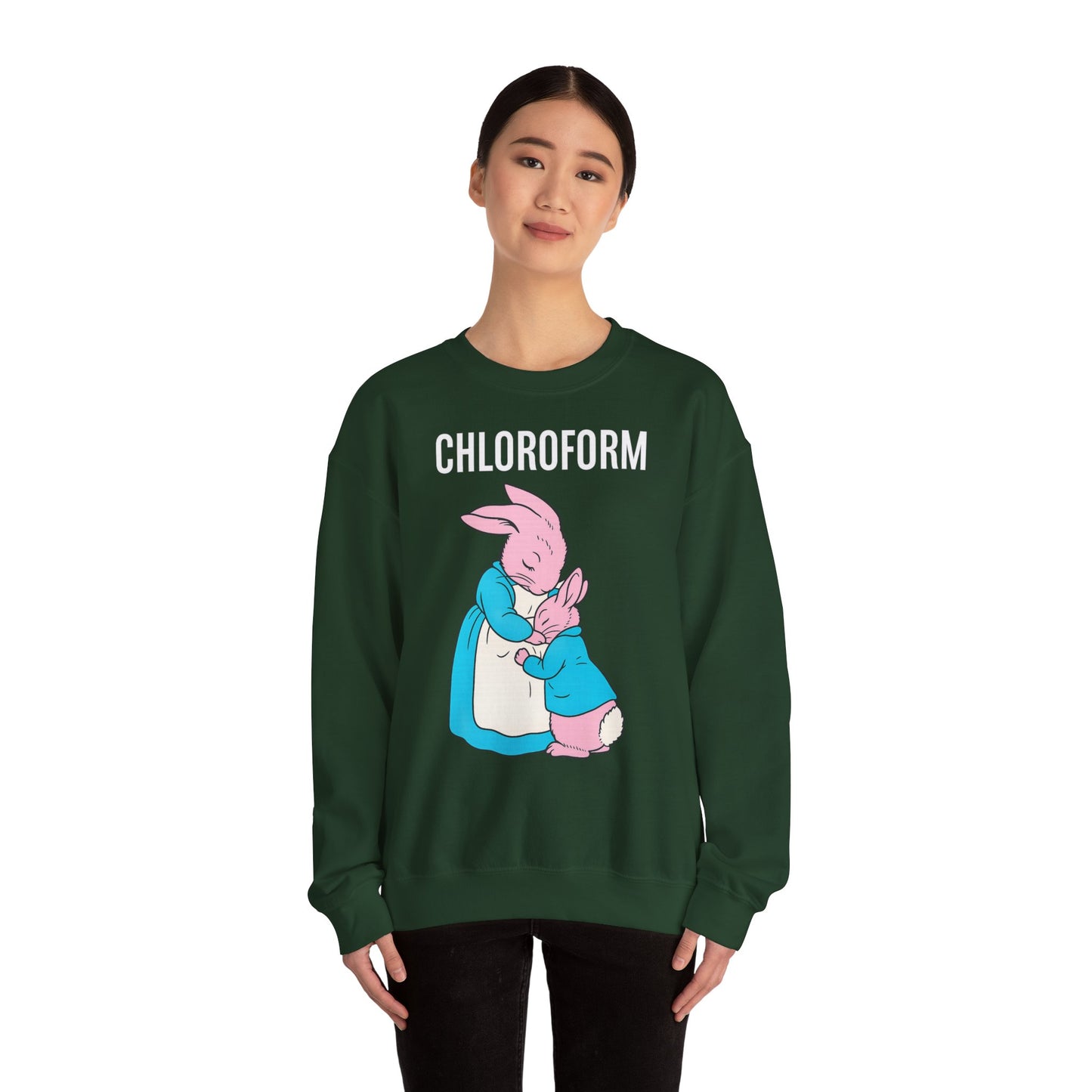 „CHLOROFORM“ – Retro-Sweatshirt mit Hasen und bösem Twist – Freches Satire-Design für mutige Statements | True Insights