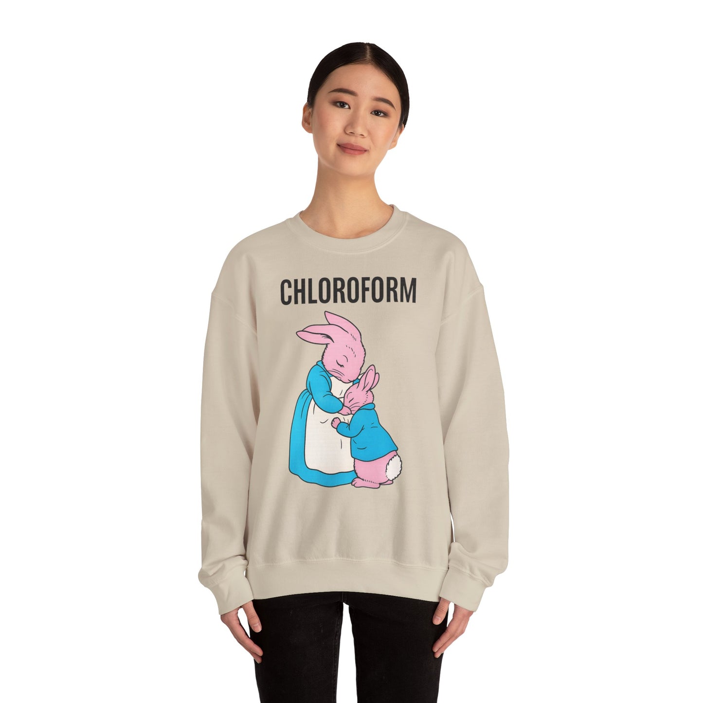 „CHLOROFORM“ – Retro-Sweatshirt mit Hasen und bösem Twist – Freches Satire-Design für mutige Statements | True Insights