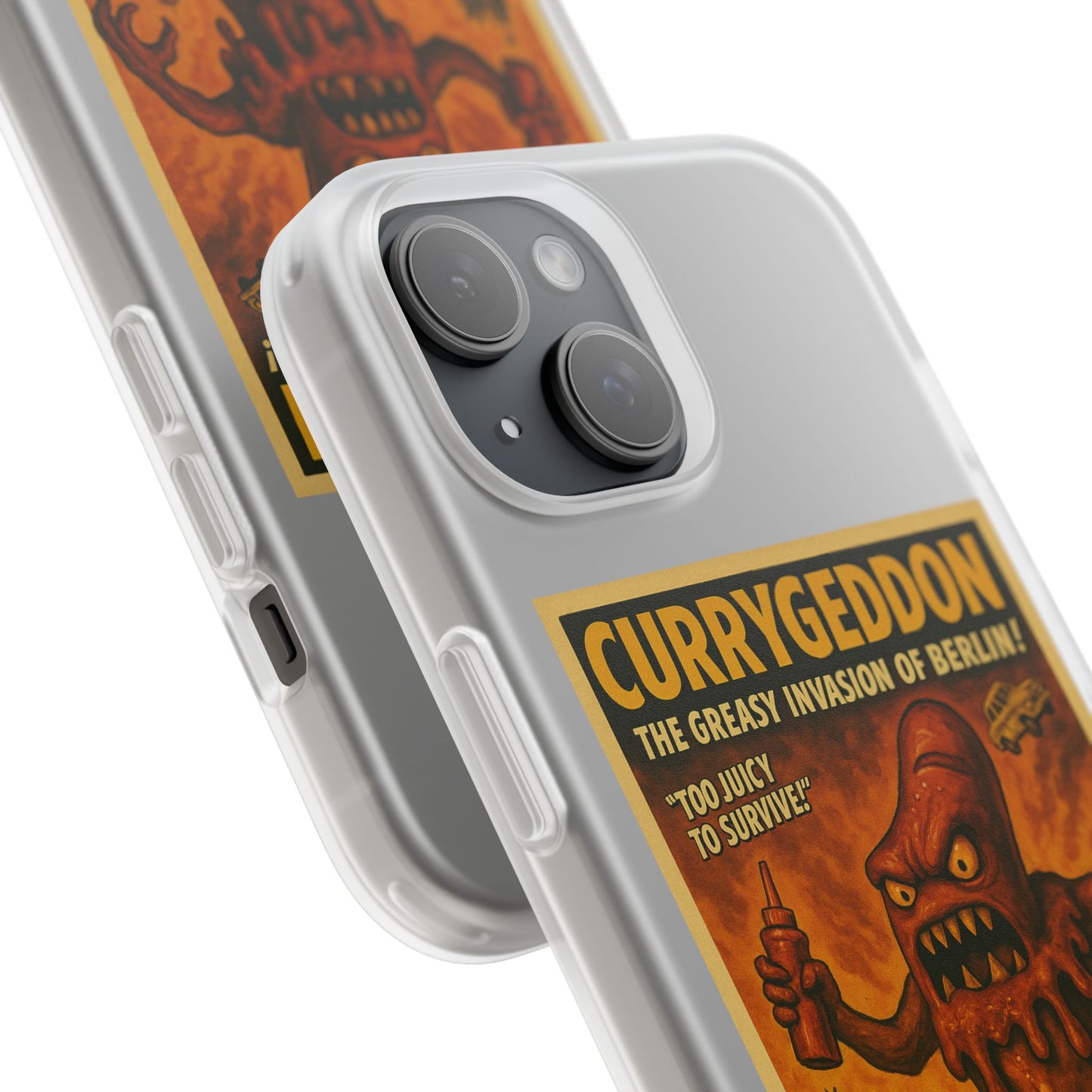 Kultige Handyhülle mit Currywurst-Monster im B-Movie-Stil. Flexibel, stoßfest und ideal für Berlin-Fans & Food-Nerds.-Phone Case-True Insights