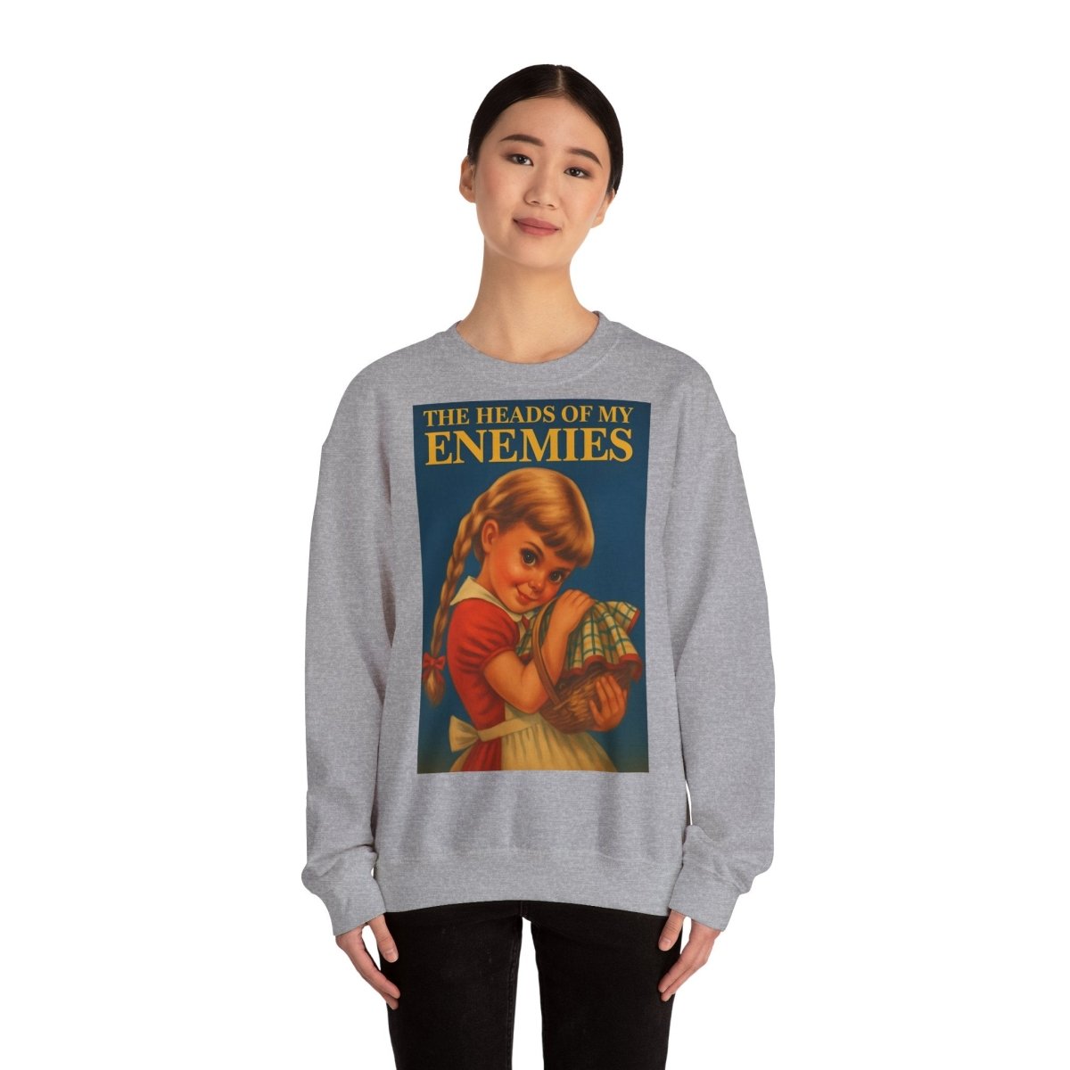 Sweatshirt – Sweatshirt „The Heads of My Enemies“ – Subversive Kunst zum Anziehen | True Insights Design mit Humor
