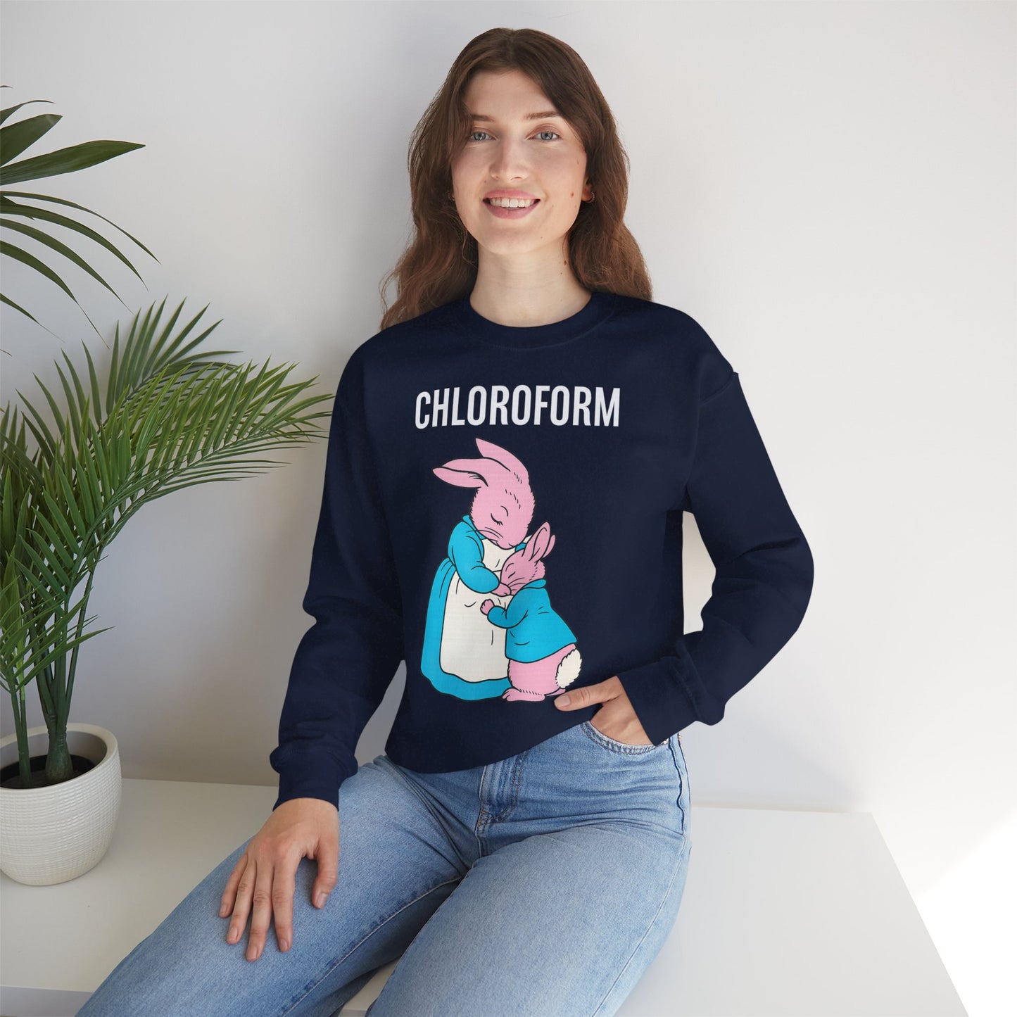 „CHLOROFORM“ – Retro-Sweatshirt mit Hasen und bösem Twist – Freches Satire-Design für mutige Statements | True Insights