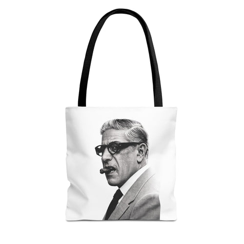Aristoteles Onassis Portrait Tote Bag – Vintage Schwarz-Weiß Zigarre Ikone Polyester Stofftasche für Stil-Liebhaber