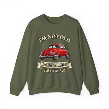 Geschenk zum 30. Geburtstag – Pullover Jahrgang 1997 VW Käfer – Military Green – Vorderseite