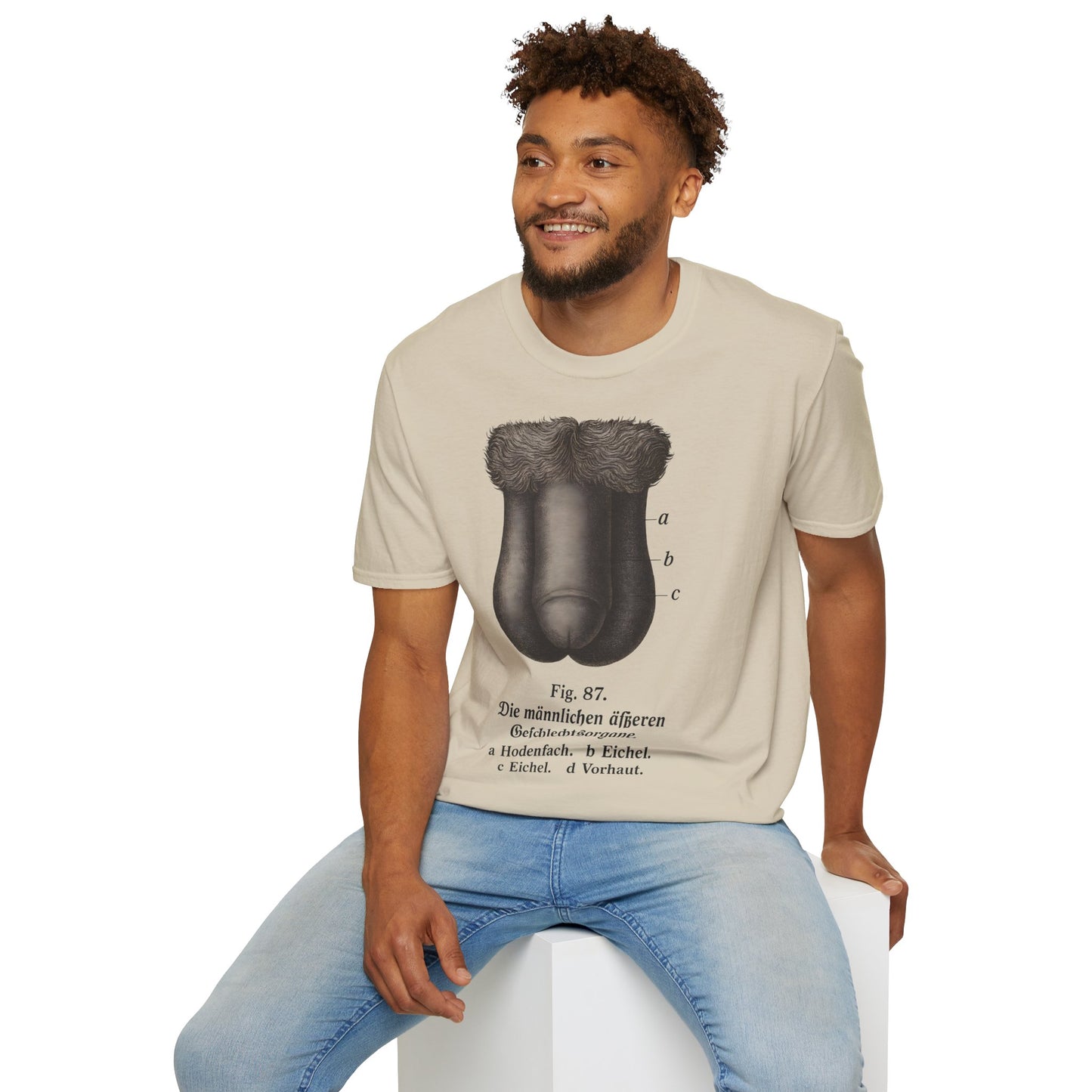 T-Shirt: „Fig. 87 – Die männlichen äußeren Geschlechtsorgane“ – Freches Satire-Design für mutige Statements | True Insights