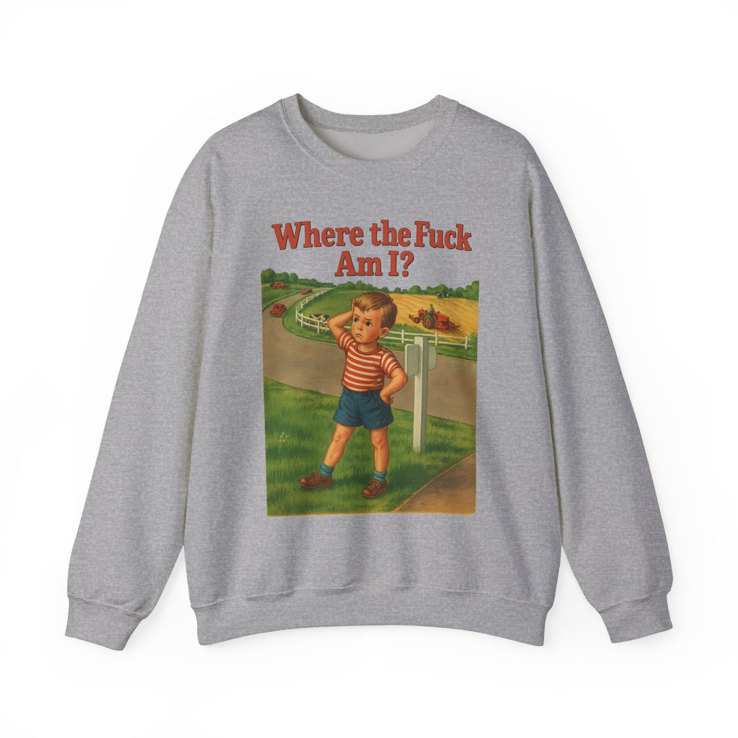 Sweatshirt – Where the Hell Am I? – Vintage Sweatshirt mit nostalgischem Lost-Boy-Motiv | True Insights Design mit Humor
