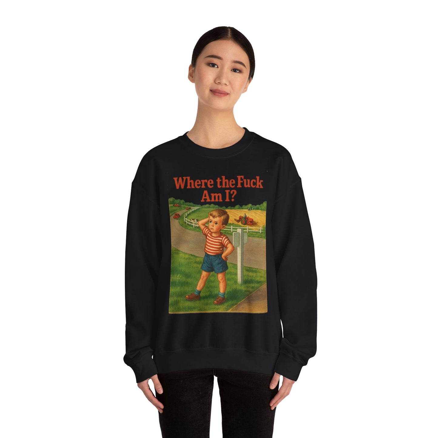 Sweatshirt – Where the Hell Am I? – Vintage Sweatshirt mit nostalgischem Lost-Boy-Motiv | True Insights Design mit Humor