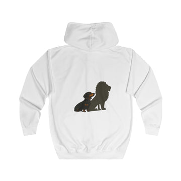 Dackel Sweatjacke „Dackel mit Löwen-Schatten“ – Zip-Hoodie mit Rückendruck – Arctic White – Rückenansicht
