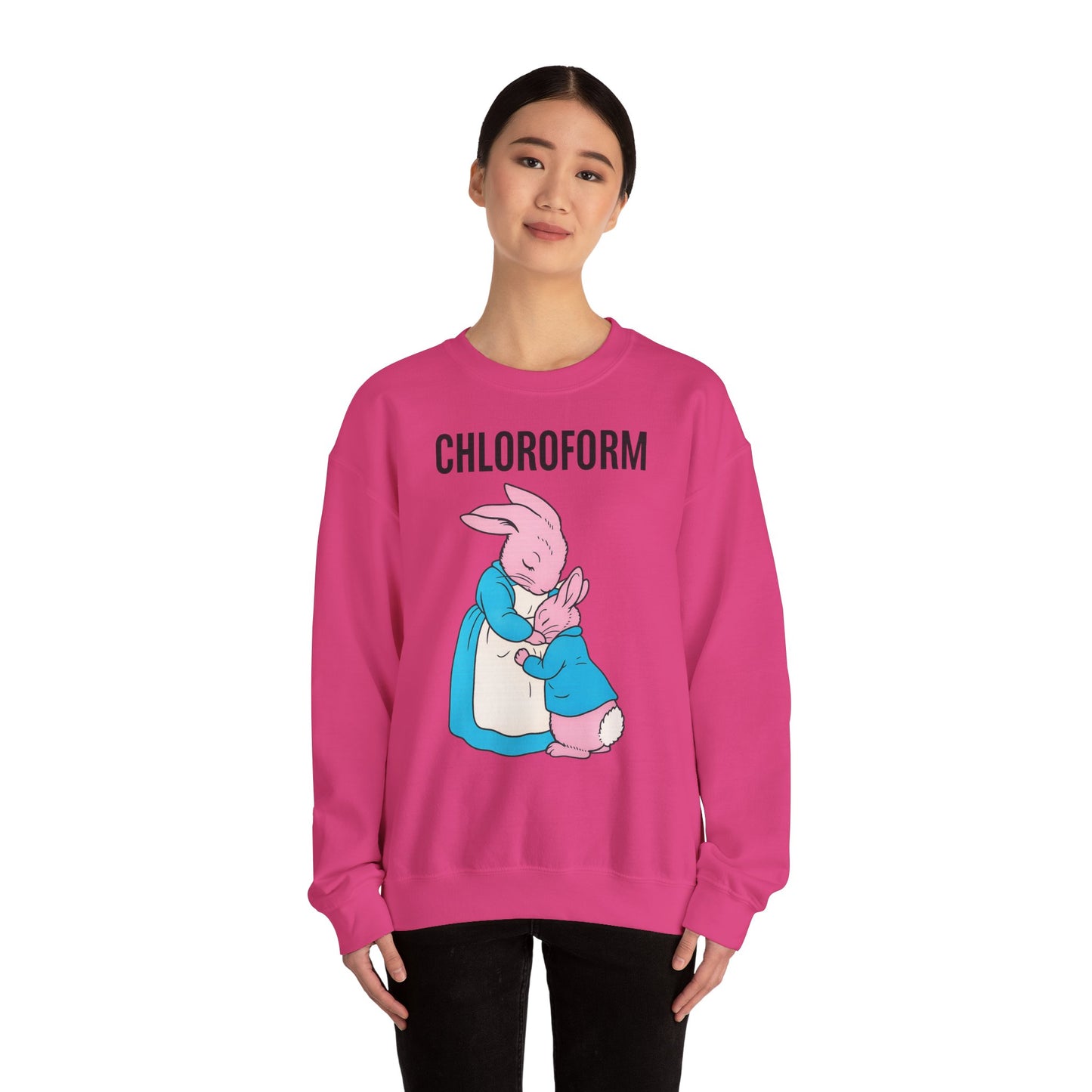 „CHLOROFORM“ – Retro-Sweatshirt mit Hasen und bösem Twist – Freches Satire-Design für mutige Statements | True Insights