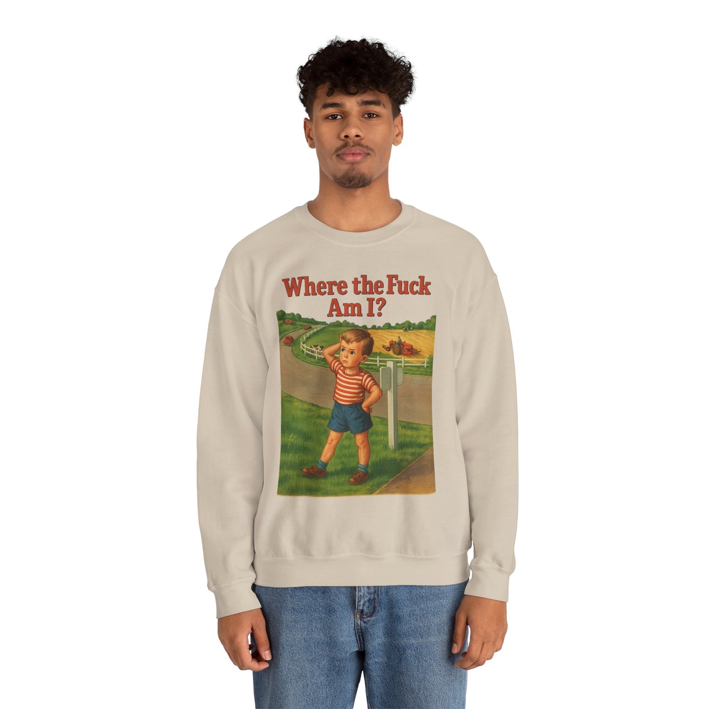 Sweatshirt – Where the Hell Am I? – Vintage Sweatshirt mit nostalgischem Lost-Boy-Motiv | True Insights Design mit Humor