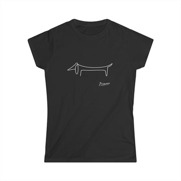True Insights Damen T-Shirt Picasso Dackel minimalistische Hundelinie in Schwarz mit Kultfaktor